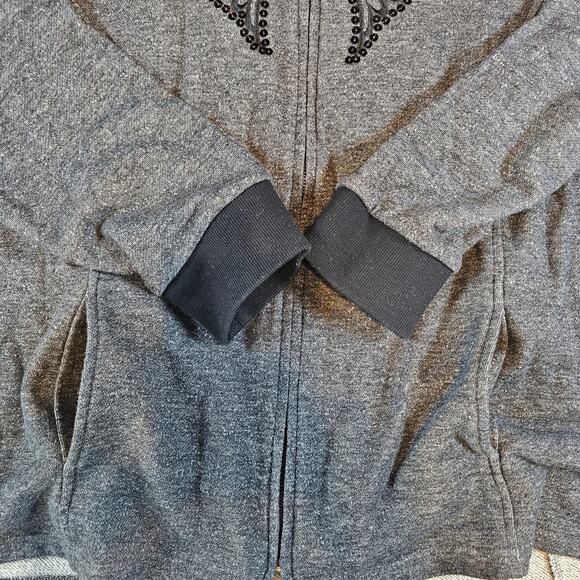 Bob Mackie Wearable Art Black Sequine Wings Gray Full Zip Jacket Women's XL Gift - Picture 6 of 8